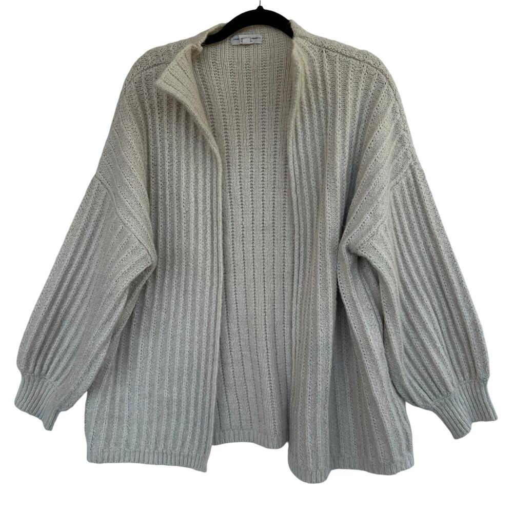 Chunky Ribbed Open Front Knit Cardigan Sweater M Neutral Cream Cozy Minimalist